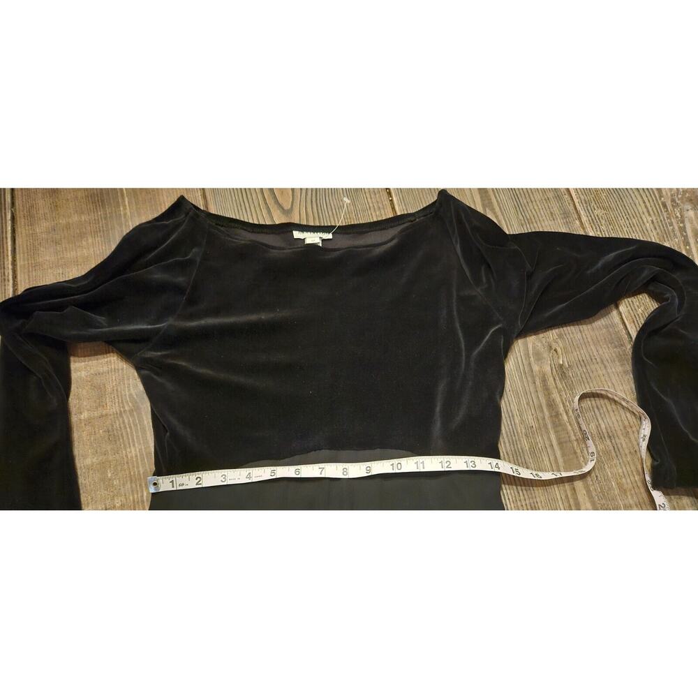 Vintage Ann Taylor Dress‎ 12 Black Velvet Maxi Stretch Sheer Overlay Goth Gown - Picture 7 of 8